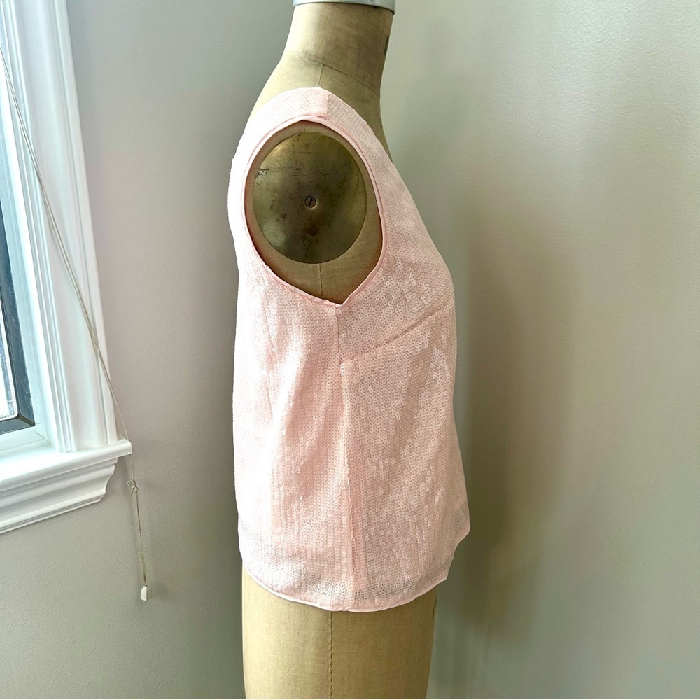 J crew Women’s petal pink all over Sequin V-neck Boxy Tank Sz S NWT - Picture 4 of 12